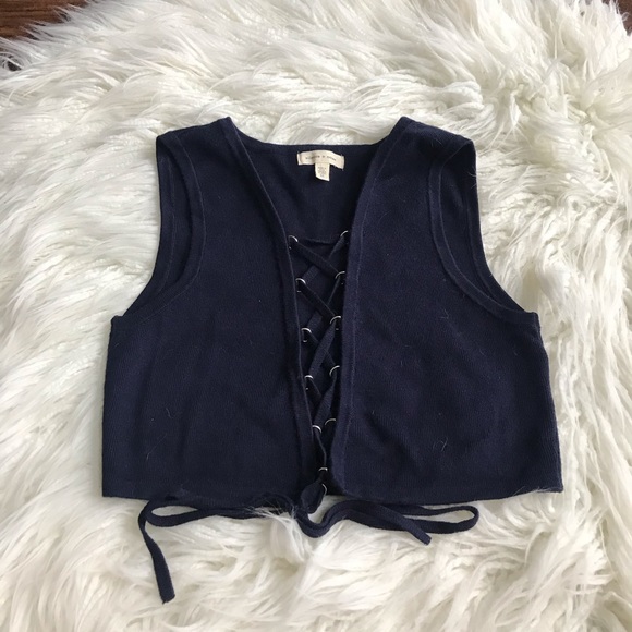 silence + noise Tops - Silence + Noise Lace Up Crop Top